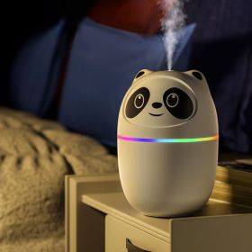 220ML USB Panda Mini Humidifier; 7 Colors LED Aromatherapy Essential Oil Diffuser Spray - Green