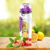 Fruit Infuser Water Bottle 32OZ Juice Shaker Sport w/ Flip Top Lid Anti-Slip Grips   - Purple