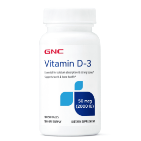 GNC VITAMIN D3 2000 IU, 180 Softgel Capsules, Supports calcium absorption to support healthy teeth and bones, Gluten Free - GNC