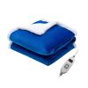 Electric Heated Blanket Throw Reversible Flannel and Sherpa Blanket - Blue