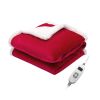 Electric Heated Blanket Throw Reversible Flannel and Sherpa Blanket - Red