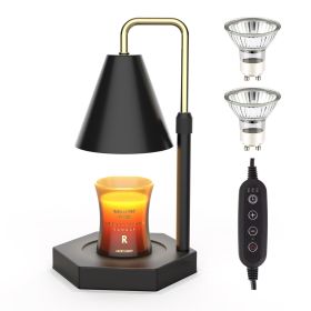 RAINBEAN Candle Warmer Lamp with Timer, Adjustable Height Electric Candle Warmer Dimmable with 2 Bulbs Wax Melt Warmer - Black