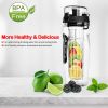 Fruit Infuser Water Bottle 32OZ Juice Shaker Sport w/ Flip Top Lid Anti-Slip Grips   - Black