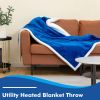 Electric Heated Blanket Throw Reversible Flannel and Sherpa Blanket - Blue