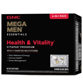 GNC Mega Men Health & Vitality Vitapak, 30 Daily Packs, 4-in-1 Complete Daily Multivitamin and Nutrition Program for Men - GNC